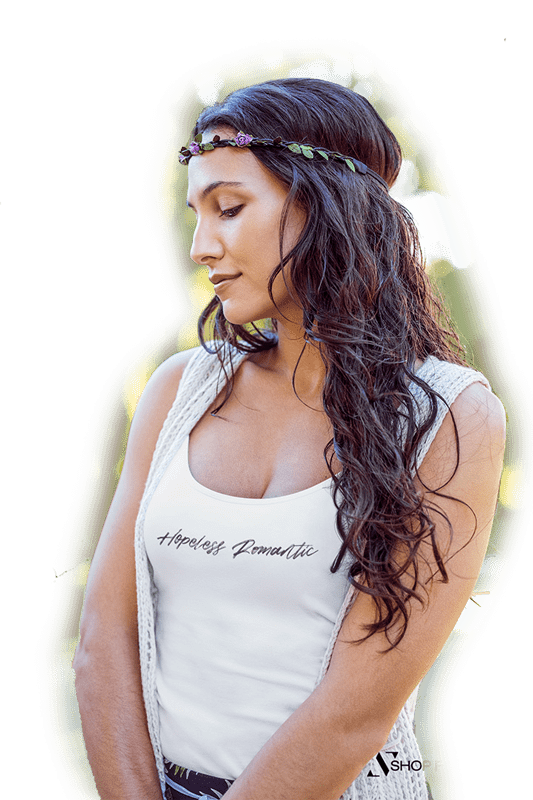 hopeless romantics tank top of a woman with a hippie look