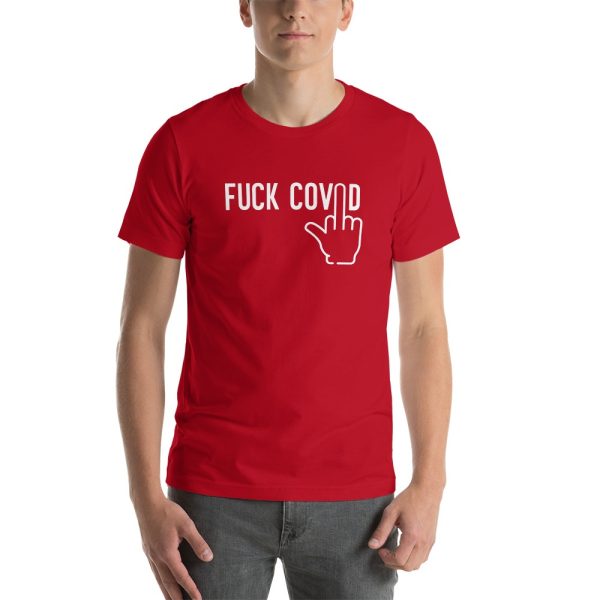 Mean wearing COVID Red T-Shirt