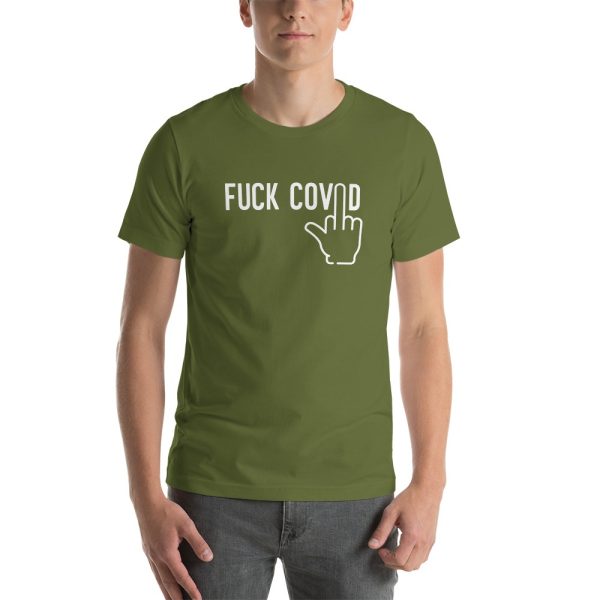 Mean wearing COVID Olive T-Shirt