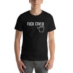 Man wearing COVID Black T-Shirt